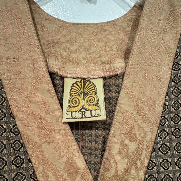 URU Mixed Print Flowy Asymmetrical Tunic Top Womens One Size Silk Boho FLAWED - Picture 8 of 16